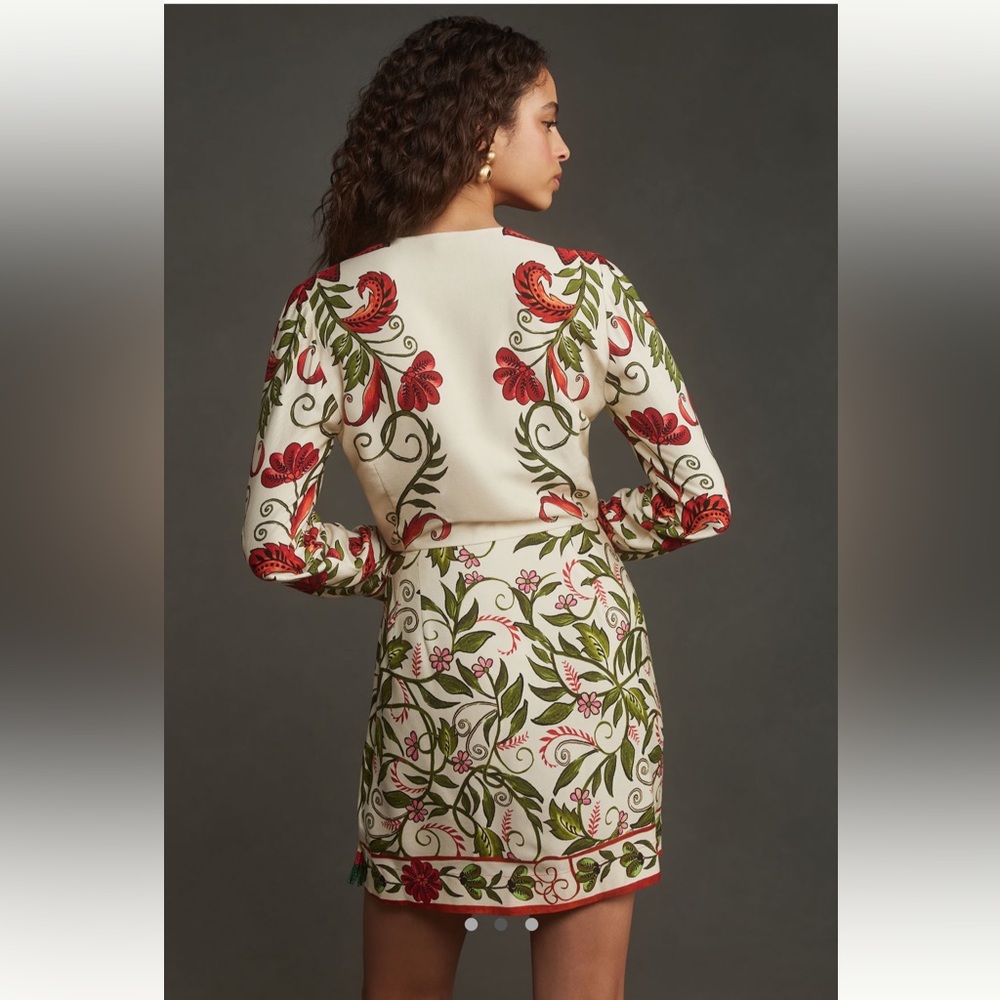 NWT Farm Rio Long-Sleeve Printed Wrap Mini Dress Ted Motif Size M - Picture 2 of 6